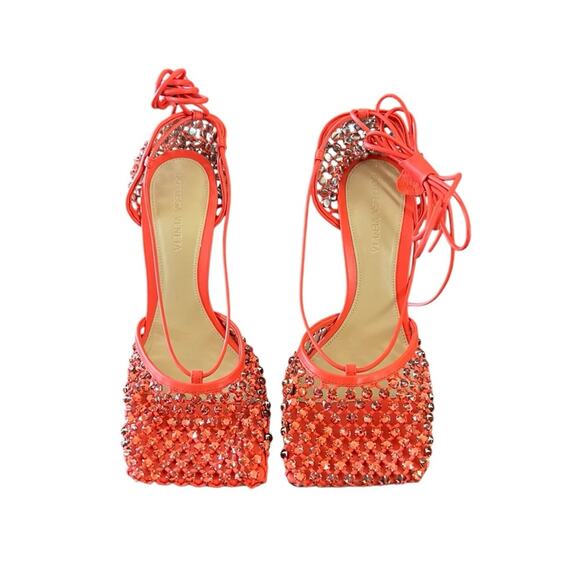 Bottega Veneta Mesh Crystal Embellished Sparkle Ankle Tie Heels NEW EU 38 US 8 - Picture 5 of 15